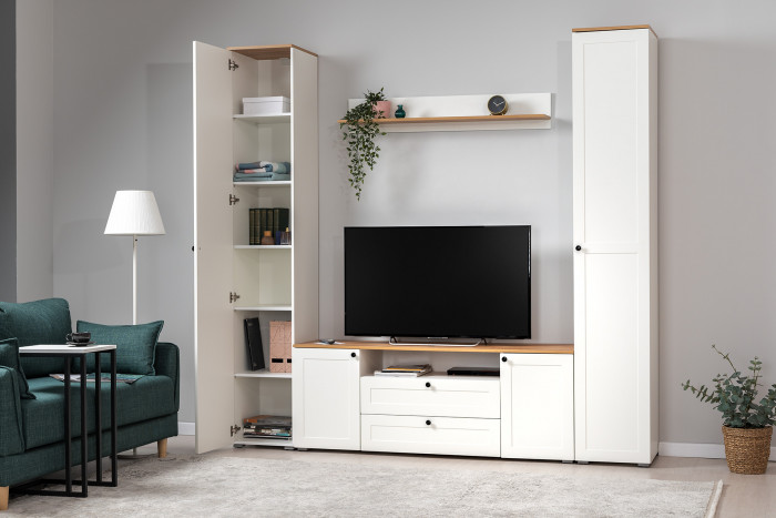 Остин 13.227 Шкаф-пенал, белый шагрень/дуб крафт золотой