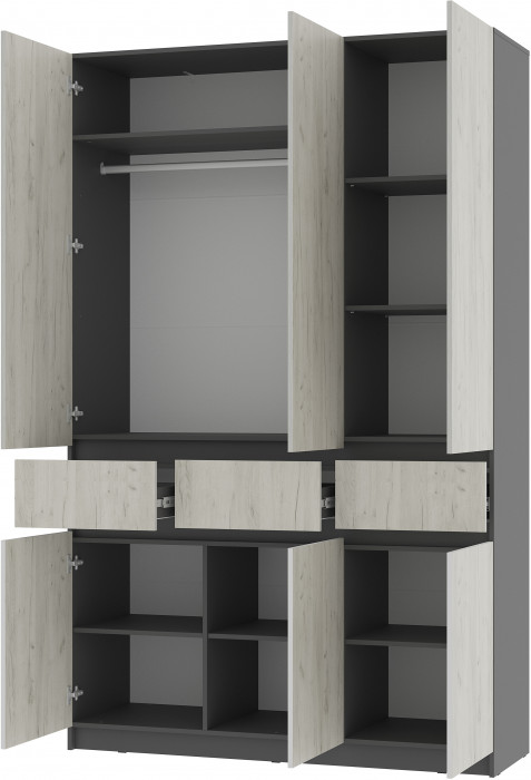 Шкаф 3-х створчатый "Багира" ШК-08 Графит/Крафт белый