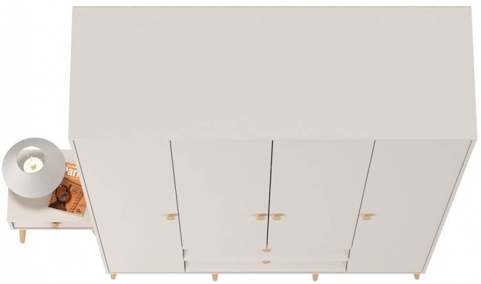 Афина Спальня Шкаф 4-х дверный + Тумба прикроватная, цвет кашемир серый, ШхГхВ 160х56,3х220 + 45х37х45 см., универсальная сборка