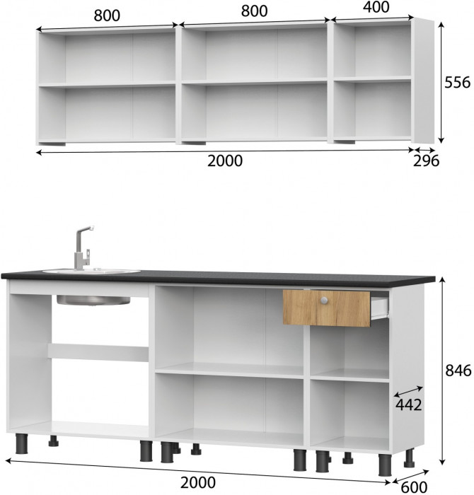 Кухонный гарнитур "КГ - 1(2000)" Белый / Дуб золотой / Чёрный