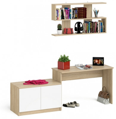 Мори Стол письменный МСП1200.1 + Тумба МА900.1 + Полка 1200, цвет дуб сонома/белый, ШхГхВ 210,8х50,4х209,6 см., универсальная сборка