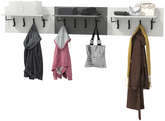 Остин 15.12 Вешалка + 15.12 Вешалка + 15.12 Вешалка, цвет белый шагрень/серый графит, ШхГхВ 239,1х29,6х39,7 см., универсальная сборка