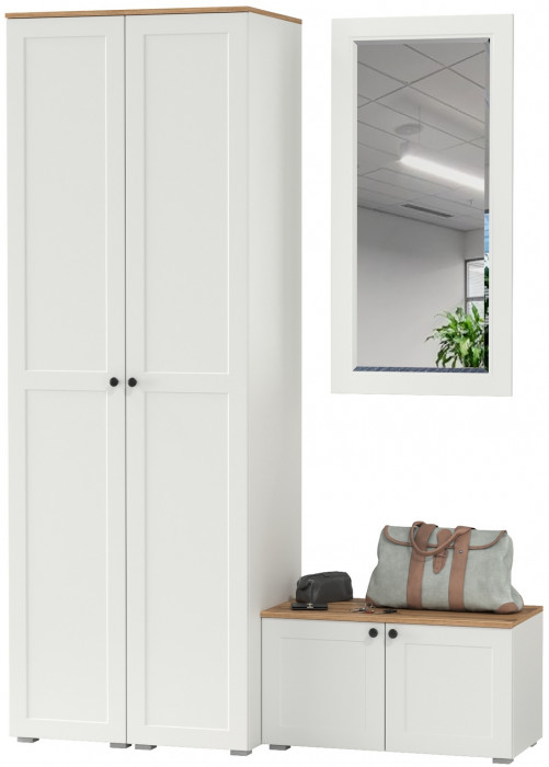 Остин Прихожая 36, цвет белый шагрень/дуб крафт золотой, ШхГхВ 160х54,3х229,6 см., универсальная сборка