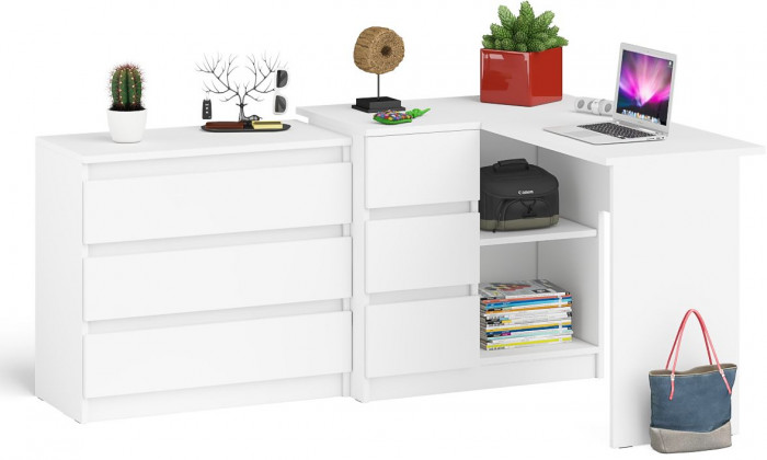 Мори компьютерный стол МС-16 левый + Комод МК800.1, белый
