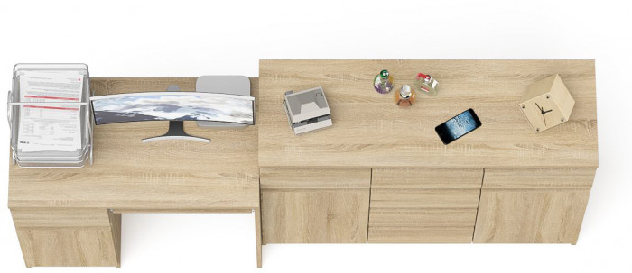 Мори Стол компьютерный МС-1 левый + Комод МК1200.4, цвет дуб сонома, ШхГхВ 210,4х50х94 см., выдвижной ящик слева, НЕ универсальная сборка