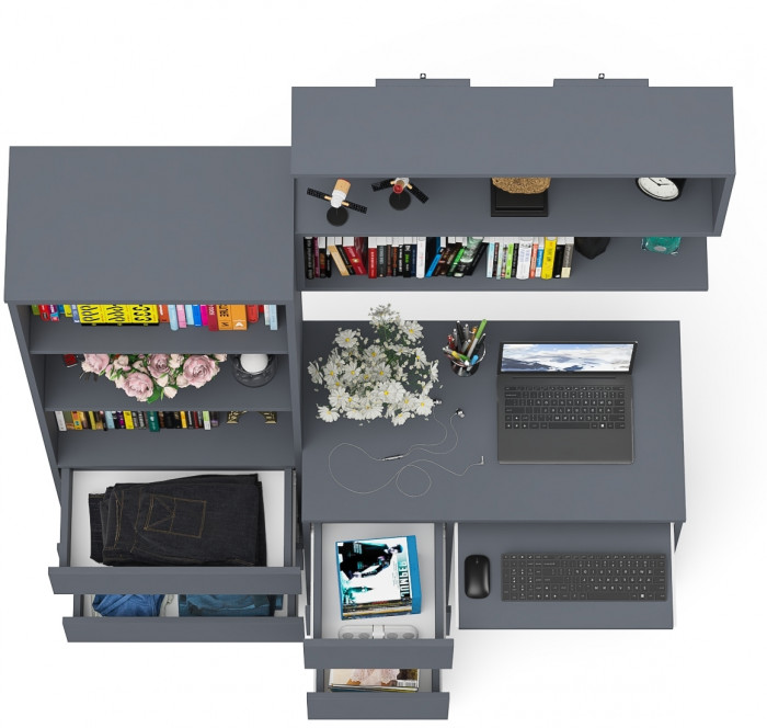 Мори компьютерный стол МС-6 левый + Стеллаж МСТ600.3 + Полка 900, графит