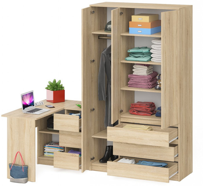 Мори Стол компьютерный МС-16 правый + Шкаф МШ1200.1, цвет дуб сонома, ШхГхВ 244,8х84,9х209,6 см., выдвижные ящики справа, НЕ универсальная сборка