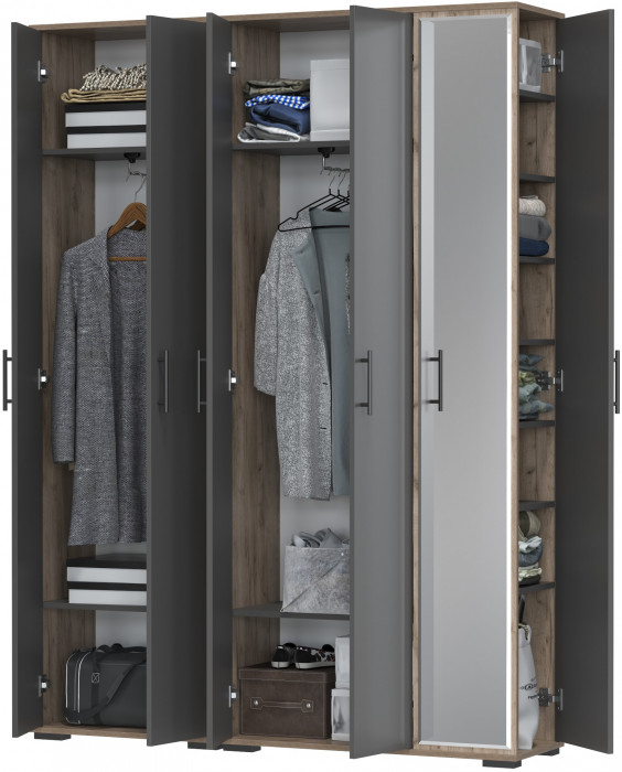 Прихожая Домино-мини + Шкаф для одежды Домино, цвет дуб крафт табачный/графит, ШхГхВ 148х36х202 см., универсальная сборка