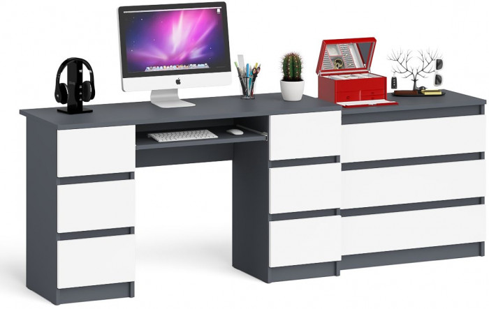 Мори компьютерный стол МС-2 + Комод МК800.1, графит/белый