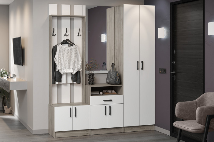 Вешалка Вега ВШ-2, Дуб крафт серый, Белый