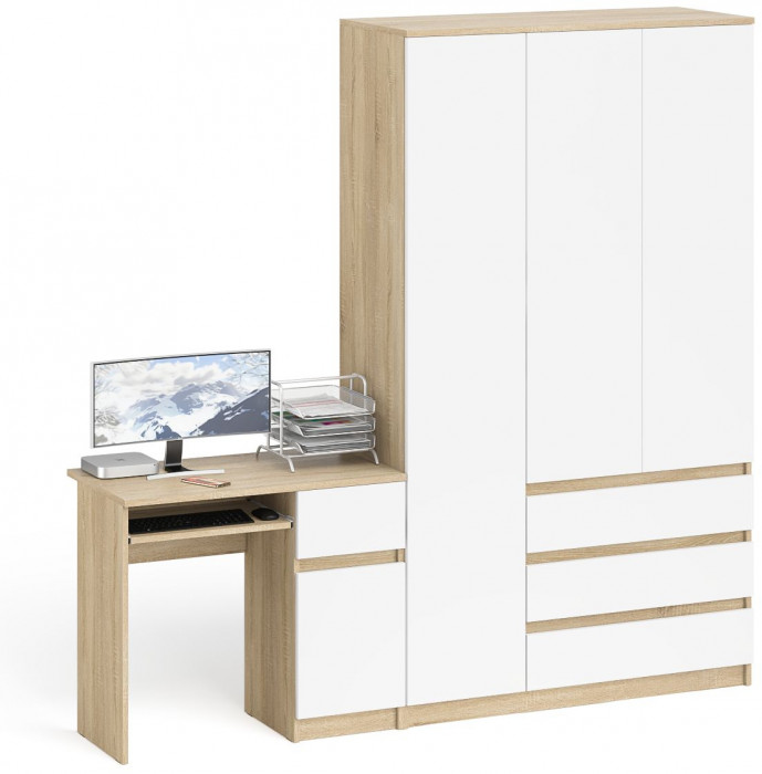 Мори Стол компьютерный МС-1 правый + Шкаф МШ1200.1, цвет дуб сонома/белый, ШхГхВ 210,4х50,4х209,6 см., выдвижной ящик справа, НЕ универсальная сборка
