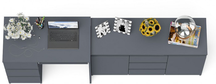 Мори Стол компьютерный МС-6 левый + Комод МК1200.3, цвет графит, ШхГхВ 210,4х50х76,6 см., выдвижные ящики слева, НЕ универсальная сборка