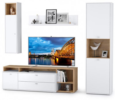 Бэль № 03, цвет дуб крафт золотой/белый премиум, ШхГхВ 240х43х200 см., ниша для ТВ 139х40х120 см., НЕ универсальная сборка