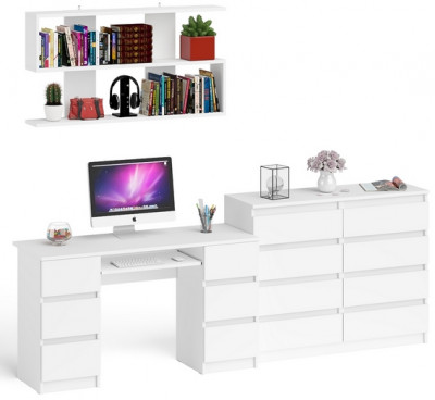 Мори компьютерный стол МС-2 + Комод МК1200.8 + Полка 1200, белый