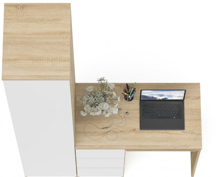 Мори Стол компьютерный МС-6 левый + Пенал МШ400.1, цвет дуб сонома/белый, ШхГхВ 130,4х50,4х209,6 см., выдвижные ящики слева, НЕ универсальная сборка