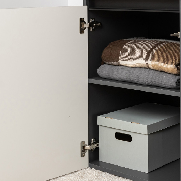 Сидней 13.201 Шкаф-витрина, корпус антрацит/фасады МДФ веллюто капучино/прозрачное стекло с серой тонировкой