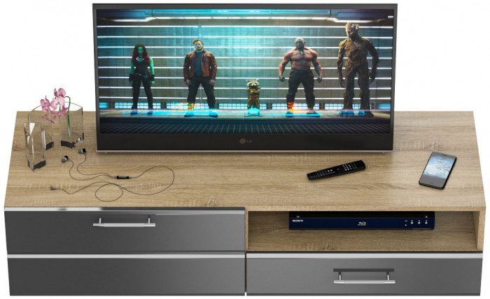 Тумба под ТВ Ларго 1, корпус дуб сонома/фасады МДФ графитово-серый глянец