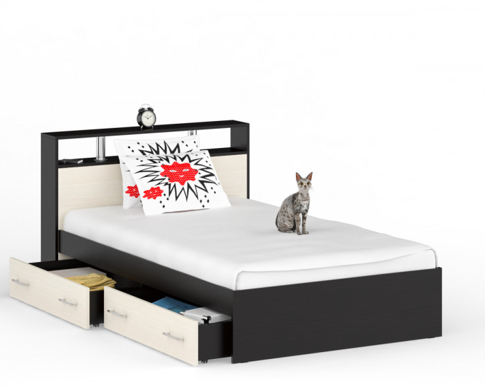 Камелия Кровать с ящиками 1200, венге/дуб лоредо