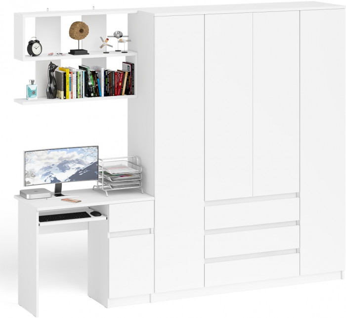 Мори Стол компьютерный МС-1 правый + Шкаф МШ1600.1 + Полка 900, цвет белый, ШхГхВ 250,4х50,4х209,6 см., НЕ универсальная сборка