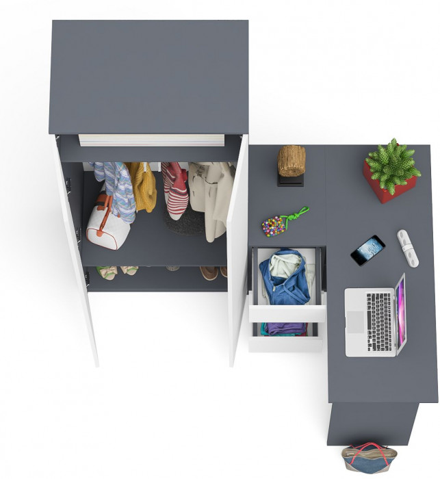 Мори Стол компьютерный МС-16 левый + Шкаф МШ800.1, цвет графит/белый, ШхГхВ 204,8х84,9х209,6 см., выдвижные ящики слева, НЕ универсальная сборка