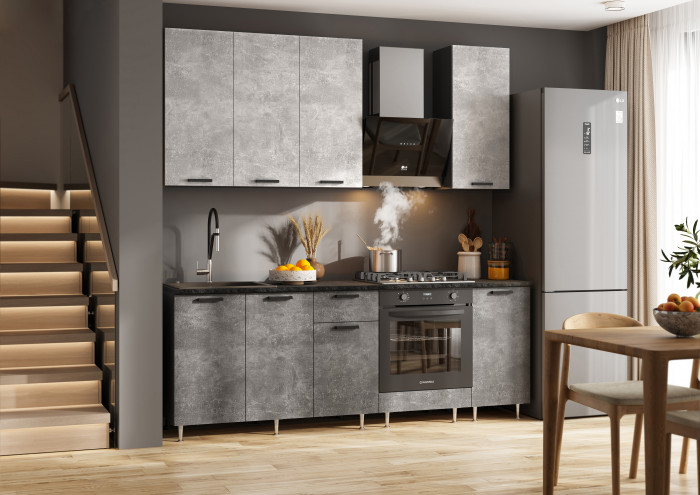 Кухня Рио NEW ЛДСП 2,2/900м (490), Компановка №2, Бетон светлый/Бетон темный, Графит