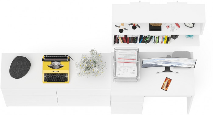 Мори Стол компьютерный МС-1 левый + Комод МК1200.6 + Полка 900, цвет белый, ШхГхВ 210,4х50х209,6 см., НЕ универсальная сборка