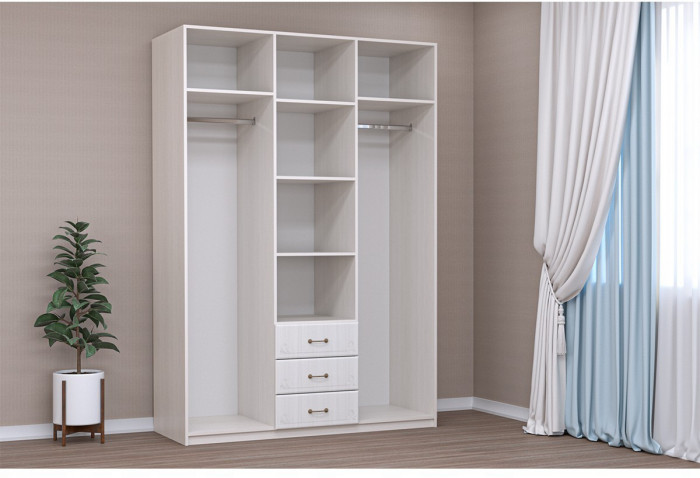 Кэт-6 Шкаф 3-х дверный с 3 ящиками (Бодега белая / Сандал)