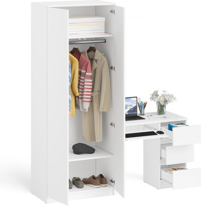 Мори Стол компьютерный МС-6 правый + Шкаф МШ800.1, цвет белый, ШхГхВ 170,4х50,4х209,6 см., выдвижные ящики справа, НЕ универсальная сборка