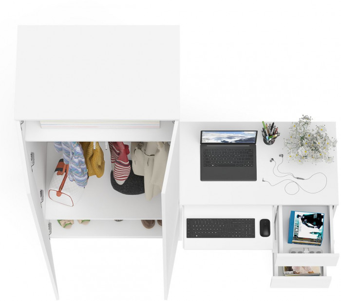 Мори Стол компьютерный МС-6 правый + Шкаф МШ800.1, цвет белый, ШхГхВ 170,4х50,4х209,6 см., выдвижные ящики справа, НЕ универсальная сборка