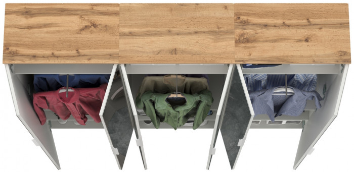 Октава 13.338 Шкаф для одежды + 13.338 Шкаф + 13.338, цвет белый шагрень/дуб крафт золотой/фасады МДФ белый шагрень/зеркало, ШхГхВ 193,2х35,3х197,6 см