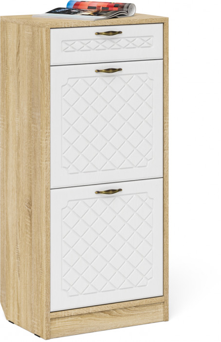 Прихожая П-6 Компоновка № 16, цвет дуб сонома/фасады МДФ белое дерево фрезеровка ромб, ШхГхВ 110х50х210 см., универсальная сборка