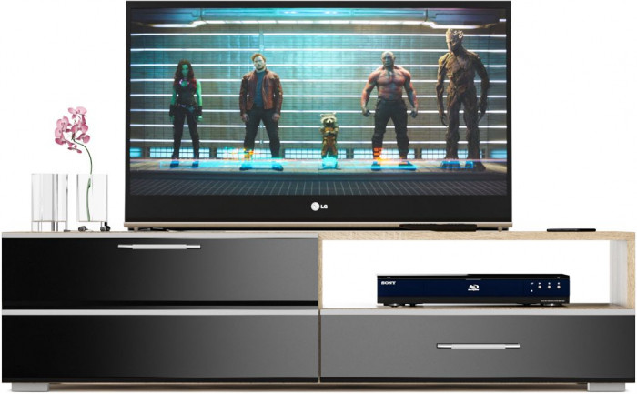 Тумба под ТВ Ларго 1, корпус дуб сонома/фасады МДФ чёрный глянец