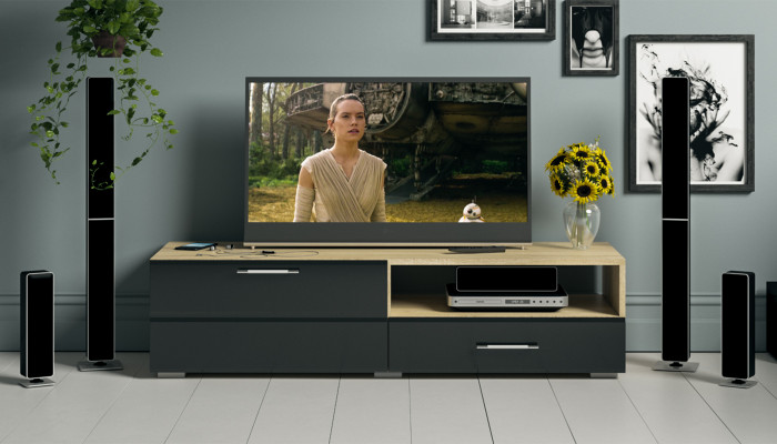 Тумба под ТВ Ларго 1, корпус дуб сонома/фасады МДФ чёрный глянец