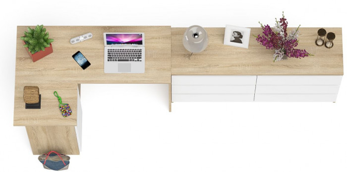 Мори компьютерный стол МС-16 левый + Комод МК1380.6, дуб сонома/белый