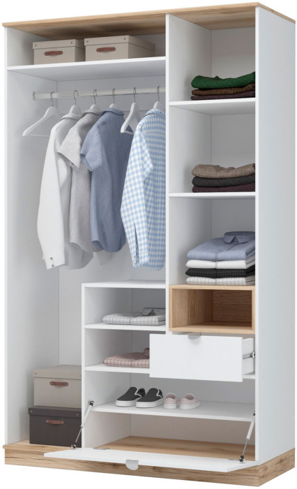 Юкки ШК1Я-1350 Шкаф 3х створчатый с зеркалом Дуб делано/Белый