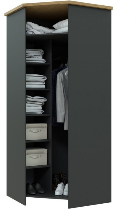Шкаф угловой для одежды "Скандинавия" - Антрацит/Дуб наварра