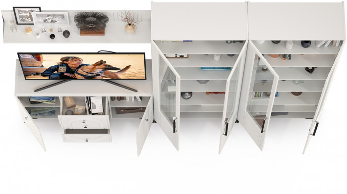 Валенсия Гостиная № 112, ЛДСП белый шагрень/МДФ белый шагрень