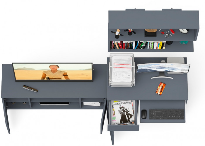 Мори Стол компьютерный МС-1 левый + Тумба МТВ1200.1 + Полка 900, цвет графит, ШхГхВ 210,4х50х209,6 см., НЕ универсальная сборка