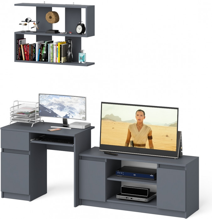 Мори Стол компьютерный МС-1 левый + Тумба МТВ1200.1 + Полка 900, цвет графит, ШхГхВ 210,4х50х209,6 см., НЕ универсальная сборка