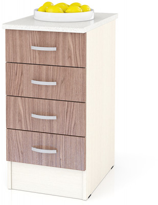 Кухня Мери ШН4Я400 Стол с 4 ящиками 40 см., цвет дуб/ясень шимо тёмный, ШхГхВ 40х60х85 см., универсальная дверь (столешница № 130 сахара белая)