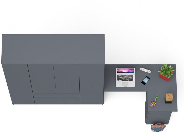 Мори Стол компьютерный МС-16 правый + Шкаф МШ1600.1, цвет графит, ШхГхВ 284,8х84,9х209,6 см., выдвижные ящики справа, НЕ универсальная сборка