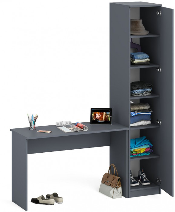 Мори Стол письменный МСП1200.1 + Пенал МШ400.1, цвет графит, ШхГхВ 160,8х50,4х209,6 см., универсальная сборка