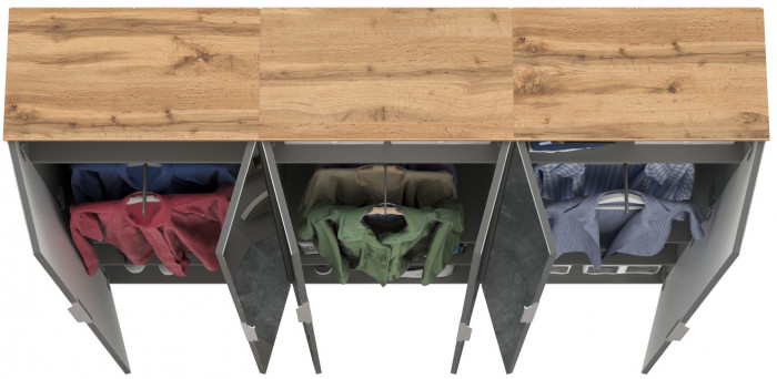 Октава 13.338 Шкаф для одежды + 13.338 Шкаф + 13.338, цвет серый графит/дуб крафт золотой/фасады МДФ серый графит/зеркало, ШхГхВ 193,2х35,3х197,6 см.