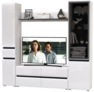 Сидней Комплектация № 054, корпус: белый/чёрный/фасады: МДФ белый глянец