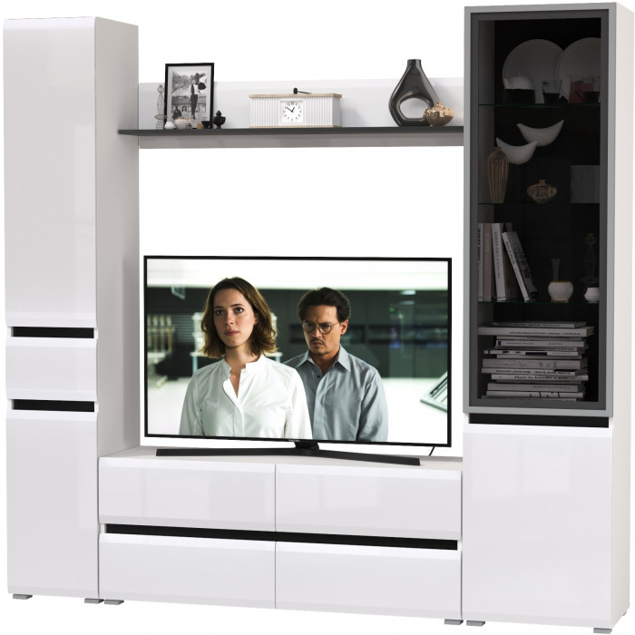 Сидней Комплектация № 054, корпус: белый/чёрный/фасады: МДФ белый глянец