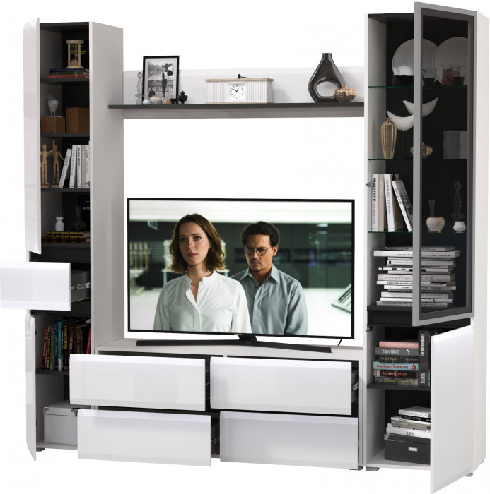 Сидней Комплектация № 054, корпус: белый/чёрный/фасады: МДФ белый глянец