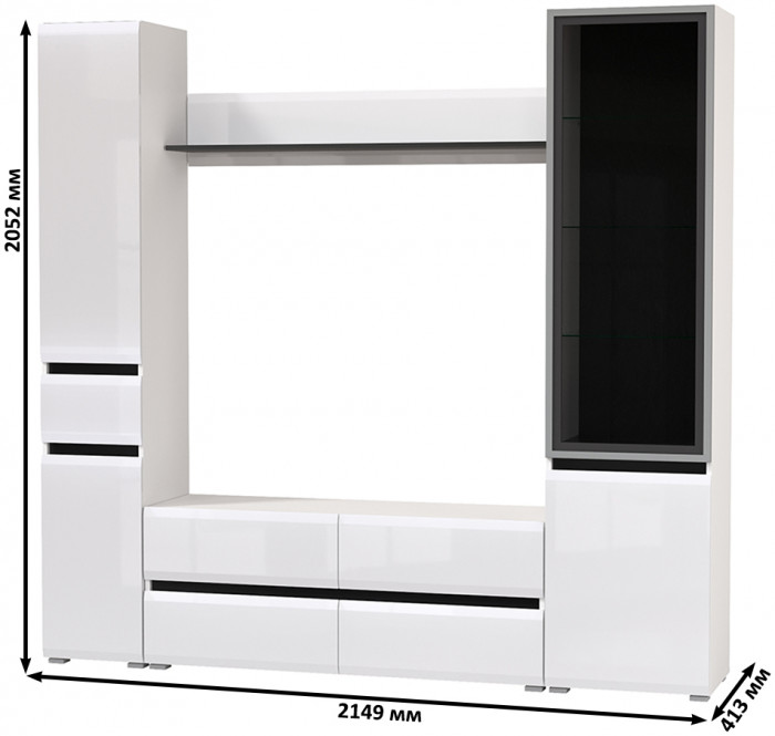 Сидней Комплектация № 054, корпус: белый/чёрный/фасады: МДФ белый глянец