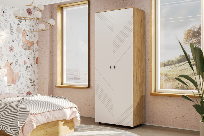 Шкаф двухстворчатый Байкал, Дуб Золотой, Белый матовый