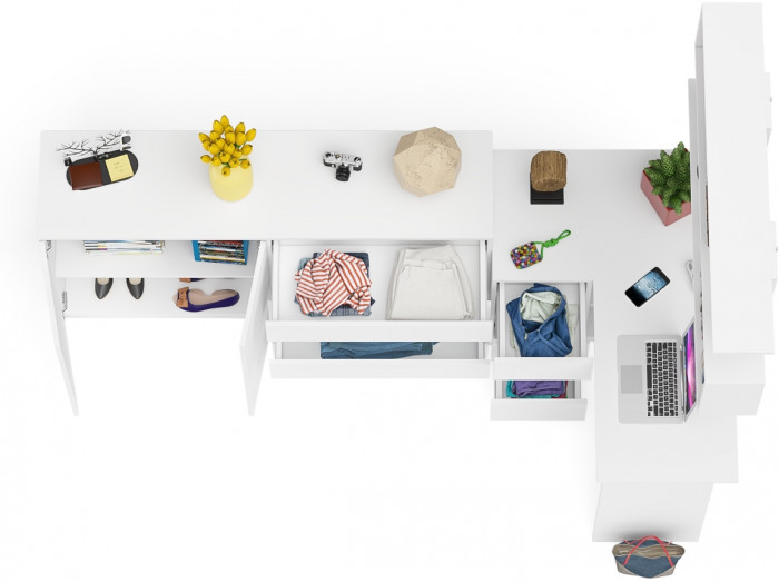 Мори компьютерный стол МС-16 левый + Комод МК1600.1 + Полка 1200, белый