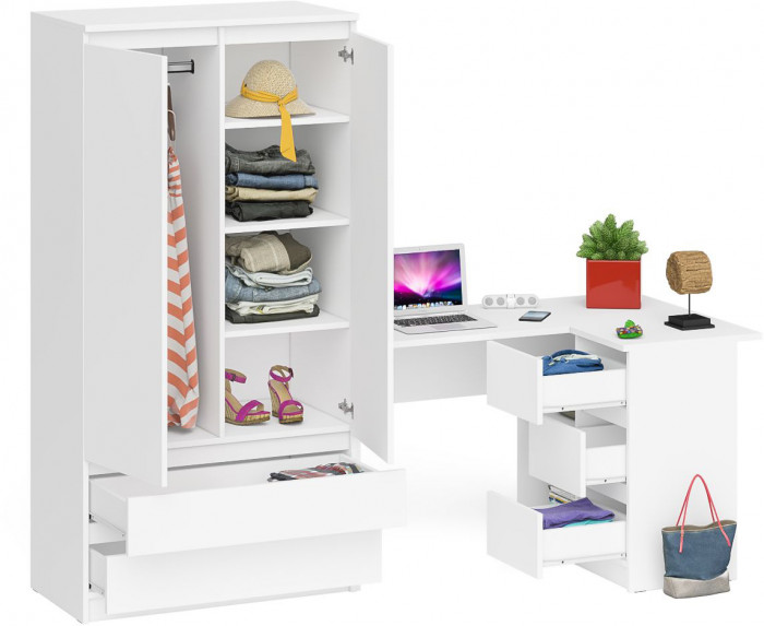 Мори компьютерный стол МС-16 правый + Шкаф МШ900.1, белый